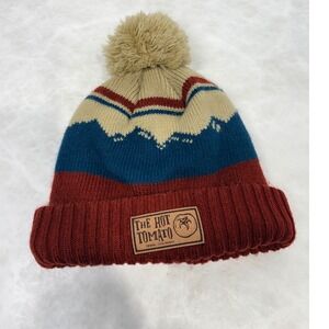 Locale The Hot Tomato Fruita Colorado Mountain Knit Beanie‎ Pom Hat Red Blue Tan